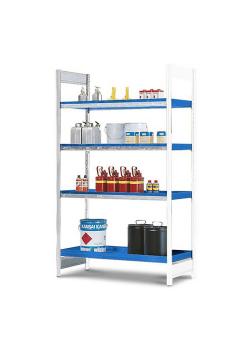 Gevaarlijke stoffenrek GRW 1060 - Basismodule - 1060 x 640 x 2000 mm - 4 stalen bakken - voor waterverontreinigende stoffen