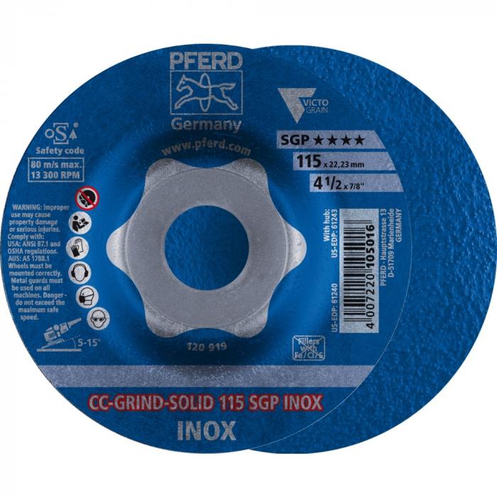 PFERD CC-GRIND-slijpschijf - CC-GRIND-SOLID - SGP INOX - Buiten-ø 115 tot 180 mm - Boorgat-ø 22,23 mm - VE 10 stuks - Prijs per VE