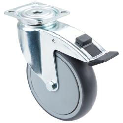 Ciężki zestaw kołowy skrętny aparaturowy z całkowitym hamulcem - płyta montażowa - koło termoplastyczne - &Oslash; koła 125 mm - wysokość 160 mm - nośność 100 kg - cena za sztukę