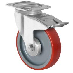 CASCOO Lenkrolle mit Totalfeststeller - Serie N2U6 - PU-Rad - Rad-&Oslash; 80 bis 200 mm - Bauh&ouml;he 105 bis 235 mm - Tragkraft 130 bis 350 kg - Preis per St&uuml;ck