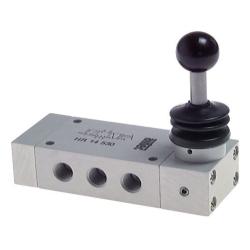 Válvula de palanca manual - Aluminio - 5/3 vías - Retorno por muelle - Rosca interior G 1/8" a G 1/2" - Caudal hasta 3300 l/min - PN 0 a 12
