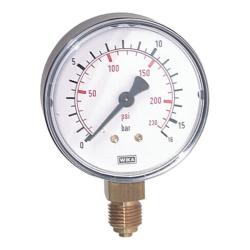 Vertical pressure gauge &ndash; &Oslash; 63 mm &ndash; Display range 0 to 0.6 bar &ndash; Scale division 0.02 &ndash; Connection G 1/4" at the bottom