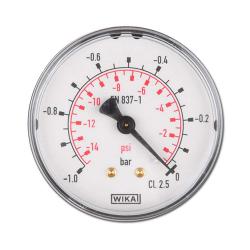 Manometer - klasse 2,5 - van -1 bar tot 250 bar - horizontaal - kunststof