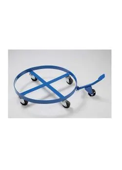 Rouleau de baril - acier - pour fûts de 200 litres - avec mécanisme d'inclinaison - 4 roulettes pivotantes - bleu