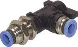 Robinet d'arrêt d'angle passe-parois - filetage mâle - pour tuyau de Ø 6 à 12mm - avec raccord à embrocher