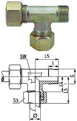 Raccord L à bague coupante - acier galvanisé - série LL - filetage mâle NPT 1/2" - pour tube Ø 8 mm
