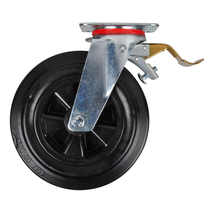 Roulette Fixe En Caoutchouc 180 Mm - Capacité 170 Kg - Plaque De Fixation 135x114 Mm - Pour Meuble, Chariot
