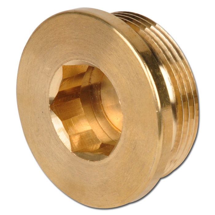 Screw plug - brass - with hexagon socket - without O-ring - cyl. thread G 1/8" to G 2" - PN 16