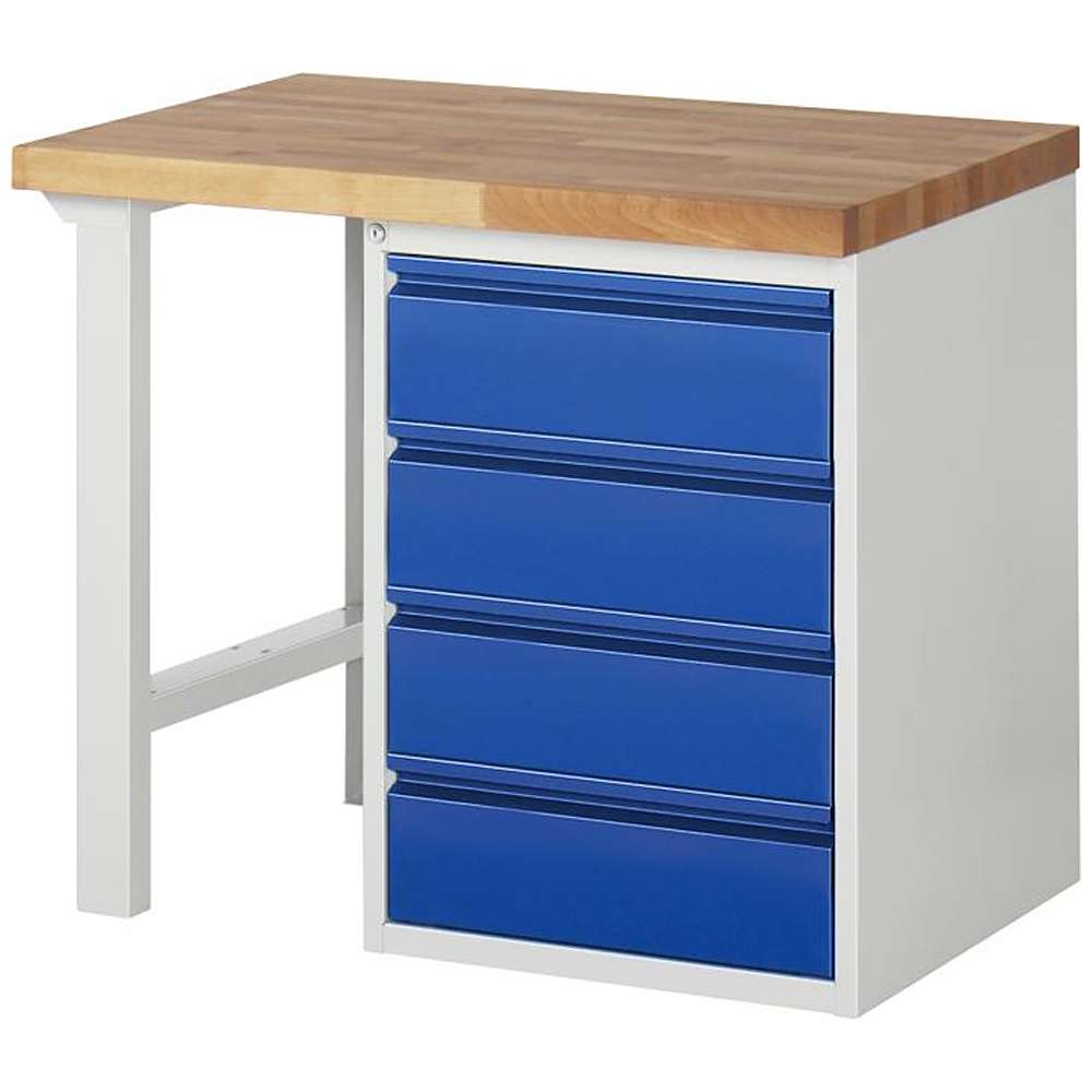 Workbench up to 1000kg solid beech 40mm - with 4 drawers
