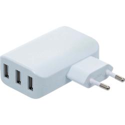 Universal USB-Ladegerät - 3 USB-Ports - max. 3,4 A - 110 bis 240 V - Farbe weiß - EU-Stecker