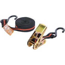 Tensioning strap - with 2 hooks - width 24 mm - length 5 m - tensile force up to 120 Kg - TÜV / GS tested