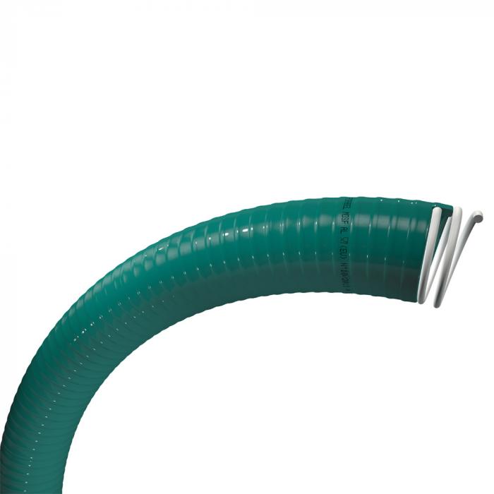 PVC spiral hose SpirabelÂ® MDSF AL - inside Ø 40 to 151 mm - outside Ø 48.6 to 170 mm - length 20 to 30 m - color green - price per roll