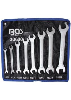 Double open ended spanner set - Sizes 6 to 22 mm - in Tetron-roll case - 8 pcs.