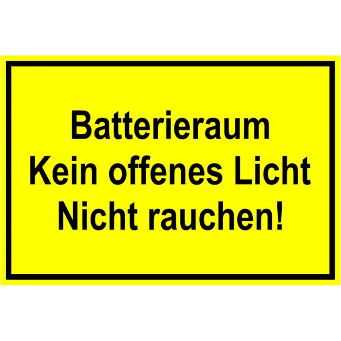 Warnschild - "Batterieraum Kein off. Licht Nicht Rauchen"