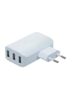 Universal USB charger - 3 USB ports - max. 3.4 A - 110 to 240 V - color white - EU plug