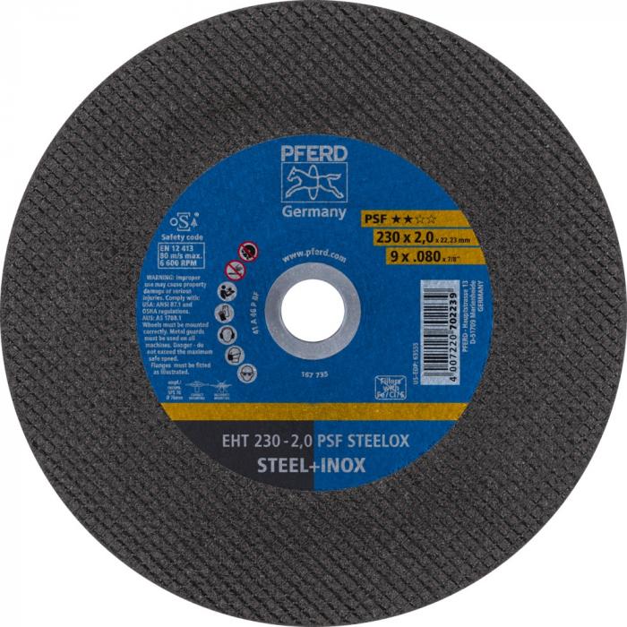 Disco da taglio - PFERD - PSF STEELOX - versione diritta EHT - Ø esterno da 76 a 230 mm - sistema di serraggio 10,0/16,0/22,23 mm - prezzo per confezione