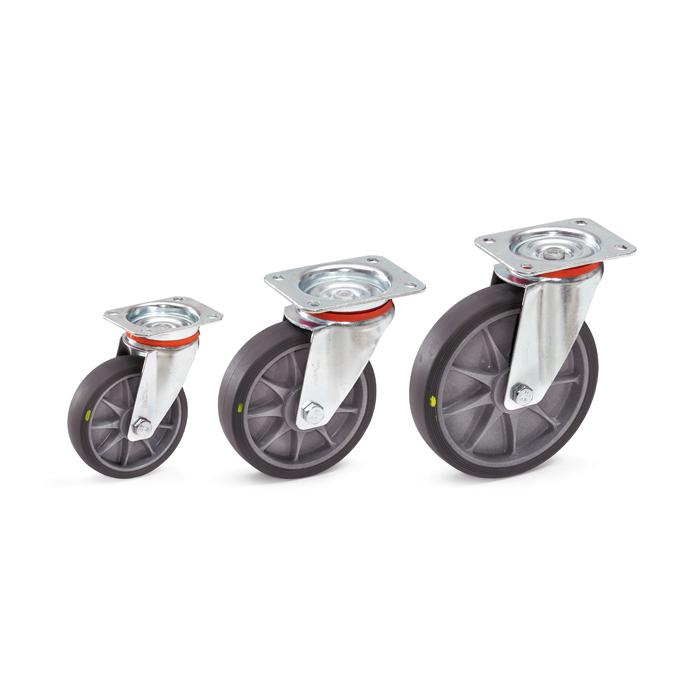 Drejeligt hjul - termoplastisk hjul EL - hjul Ø 125 til 200 mm - konstruktionshøjde 165 til 237 mm - bæreevne 135 til 250 kg