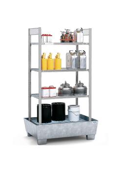 Shelf pallet type RPF 1060 - collecting pan galvanized or painted - 4 galvanized shelves - for flammable substances