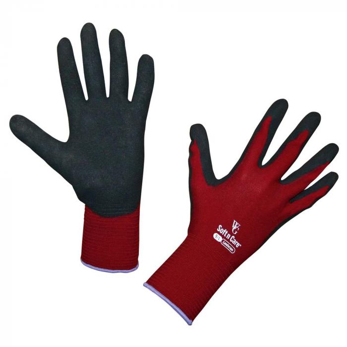 Gardening glove Soft N Care Landscape - polyamide - with nitrile foam coating - red - size 7 to 9