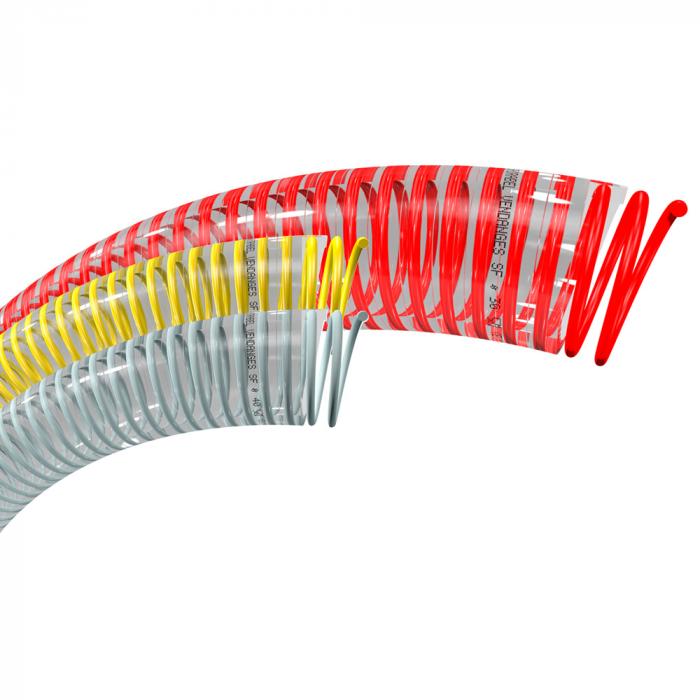 Wąż spiralny PVC Spirabel® Vendanges SF - wewnętrzna Ø 40 do 120 mm - zewnętrzna Ø 48,6 do 136,4 mm - długość 25 do 50 m - czerwona - cena za rolkę