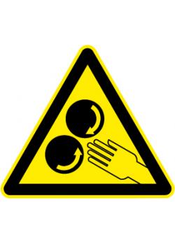 Warning sign "Caution of rotating rollers"- leg length 5-40 cm