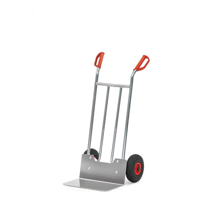 Alu hand truck - 150 kg - height 1150 mm - wide blade - air / solid rubber