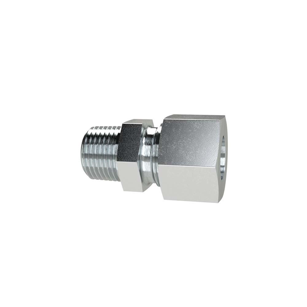 Straight screw-in fitting - Galvanized steel - NPT 3/4 or NPT 1 - Outer pipe Ø 20 to 25 mm - PN max. 400 bar - Heavy-duty design