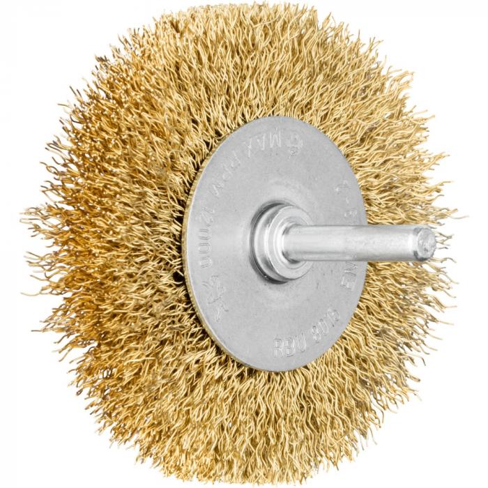 PFERD round brush RBU with shaft - brass wire - untied - outer-ø 40 to 80 mm - trimming material-ø 0.20 and 0.30 mm - pack of 10 - price per pack