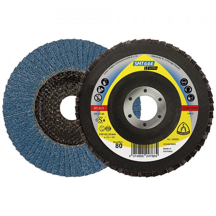 Abrasive mop discs SMT 644 - diameter 115 to 125 mm - bore 22.23 mm - grain 40 to 120 - pack of 10 - price per pack