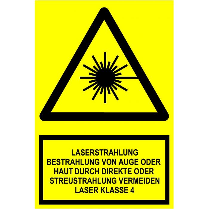 Warnschild "Laserstrahlung Bestrahlung von Auge oder Haut durch direkte oder Str