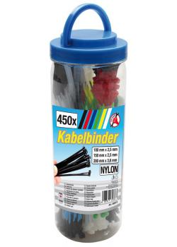 Kabelbinder-Sortiment - farbig - in Runddose - 450-tlg.