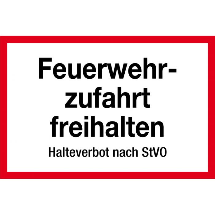 Brandschutzzeichen "Feuerwehrzufahrt freihalten - Halteverbot nach StVO"