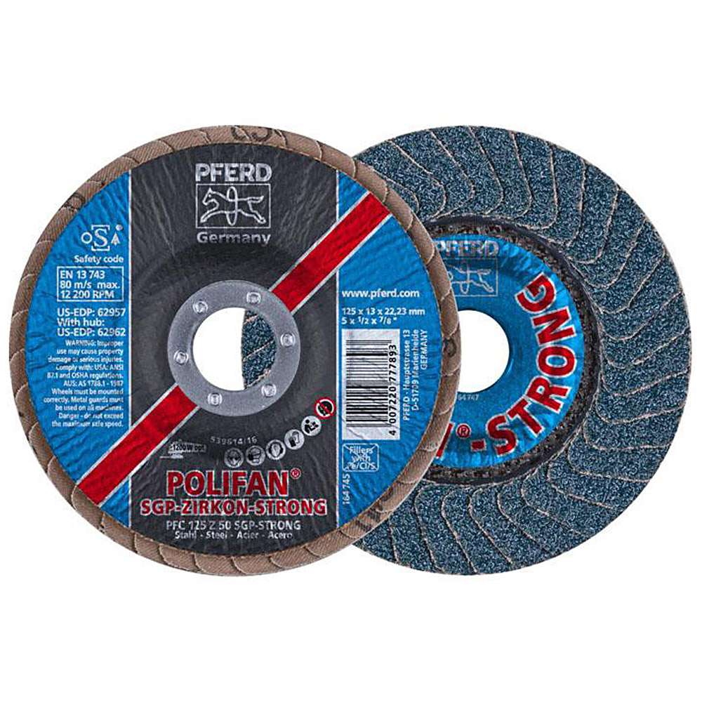 Flap disc - PFERD POLIFAN® - for steel - conical version ZIRKON-STRONG - pack of 10 - price per pack