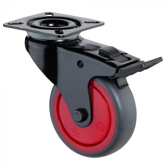 Enhet svingbare hjul med totallås - gaffel laget av stålplate - hjul Ø 75 mm - høyde 103 mm - lastekapasitet 60 kg