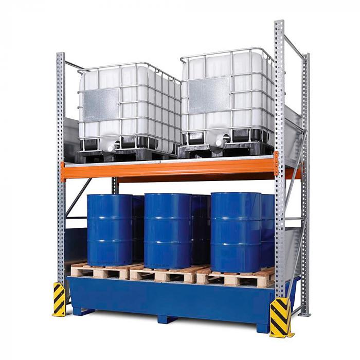 Combi-shelf type 3 K4-I - with collecting pan galvanized or painted - for 4 IBCs of 1000 liters each
