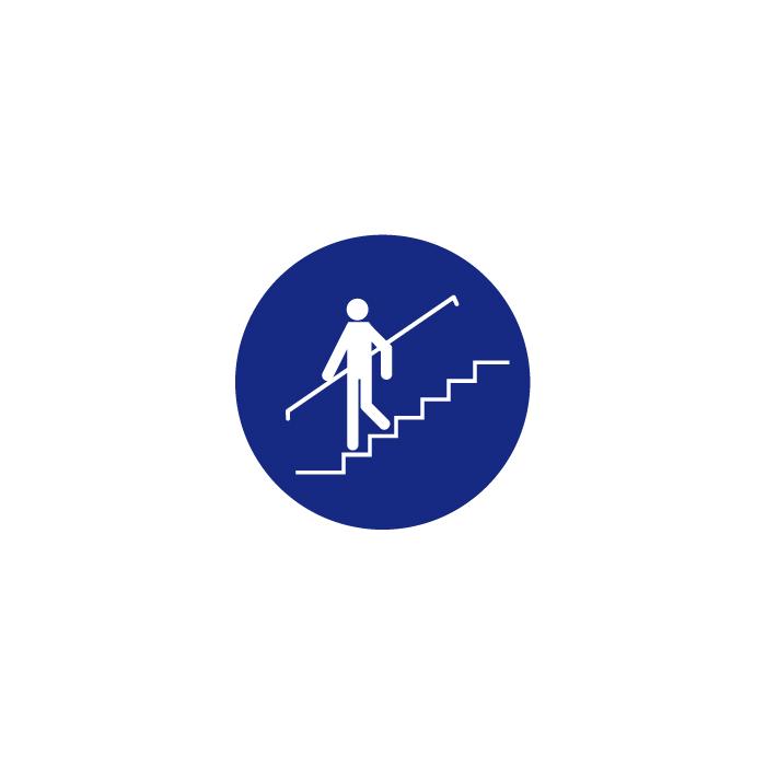 Påbudsskylt "använd trappräcke" - Ø 5-40 cm