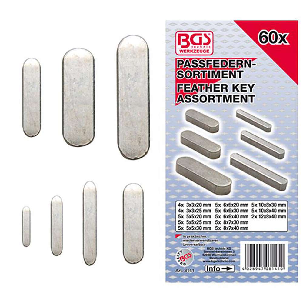 140 Stück Parallel Paßfeder Sortiment Box Kit Antriebswelle Stahl