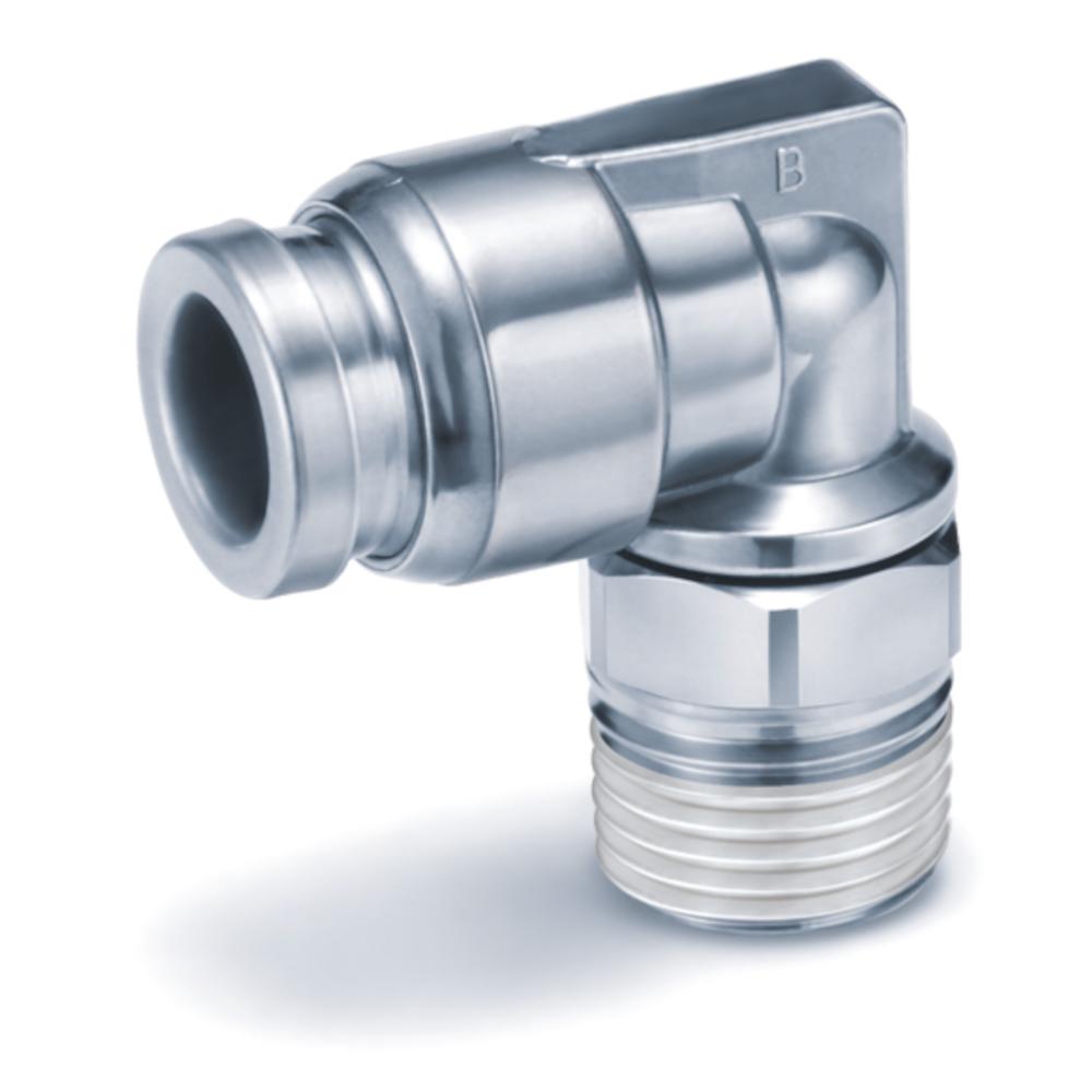 Kątownik wkręcany z gwintem zewnętrznym KQG2L – stal nierdzewna – średnica węża od 3,2 do 16 mm – AG M5 lub R 1/8" do R 1/2" – cena za sztukę