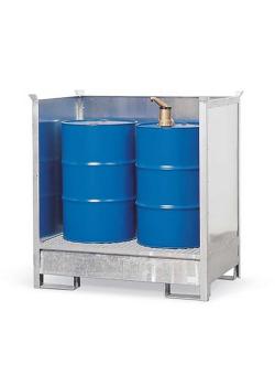 Station for farlige stoffer 2 P2-O - galvaniseret stål - til 2 tromler på 200 liter - stabelbar