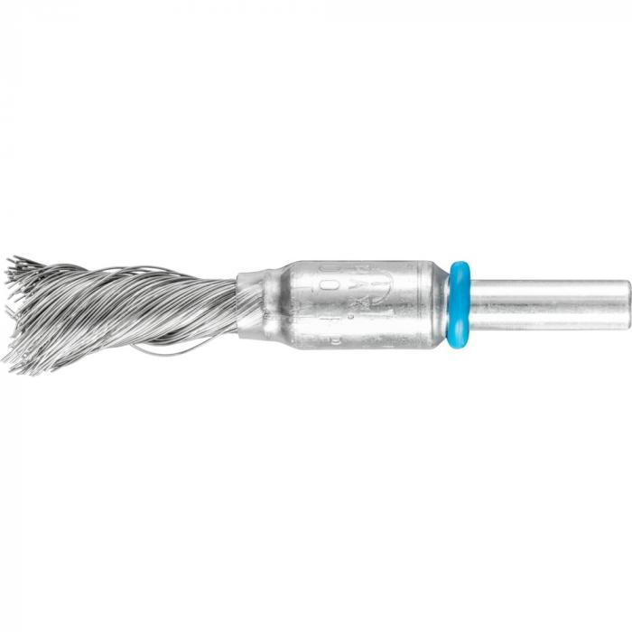 PFERD PBGS penselbørste med skaft - INOX - vridd - versjon med enkel vri - ytre-ø 10 og 12 mm - trimmingsmateriale-ø 0,20 til 0,50 mm - pakke med 10 - pris per pakke