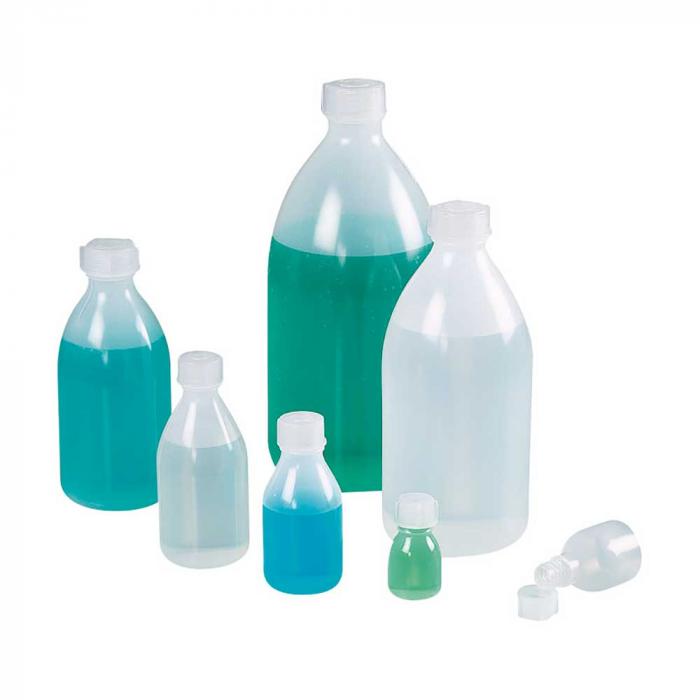 Bio bottle narrow neck PE - Green LDPE - environmentally friendly - with screw cap - different designs