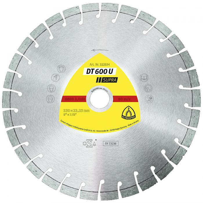 Diamond cutting disc DT 600 U Supra - diameter 100 to 230 mm - bore 16 to 22.23 mm - laser welded - short tooth - price per piece