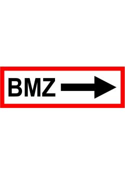 Brandsäkerhetsskylt - "BMZ + pil höger" - 5x15, 10x30 eller 20x60 cm