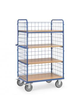 Shelved trolley - 4 shelves made of wood - 3 wire mesh walls - 600 kg