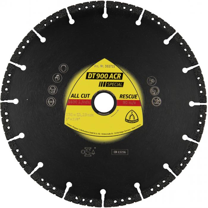 Diamond cutting disc DT 900ACR - diameter 115 to 350 mm - segment height 10 mm - vacuum brazed - bore 20 to 25.4 mm