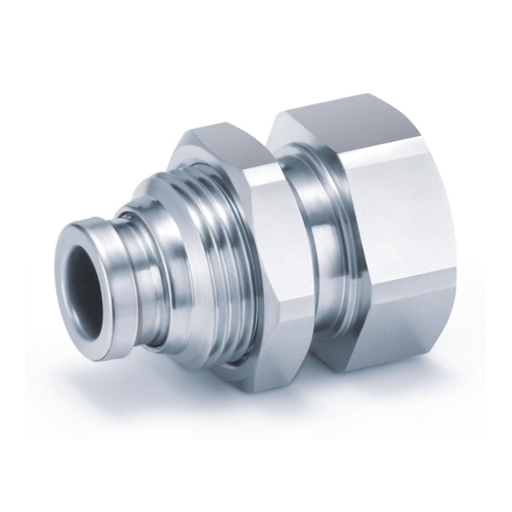 Złącze ścienne KQG2E – stal nierdzewna – zewnętrzna średnica węża od 3,2 do 16 mm – gwint wewnętrzny Rc 1/8" do Rc 1/2" – cena za sztukę