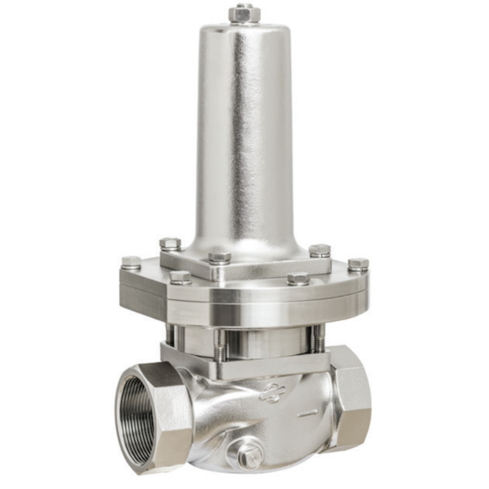 Riduttore di pressione DRV 750 - Acciaio inox - per fluidi aggressivi - filettatura interna da G 1/2" a G 2" - pressione di ingresso max. 25 bar - campo di pressione a valle da 0,2 a 2 bar