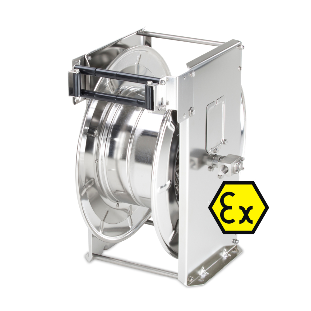Enrouleur de tuyau ST40/12/2 - retour automatique par ressort - acier ou inox - DN 12 mm (1/2") - max. 37 m de tuyau
