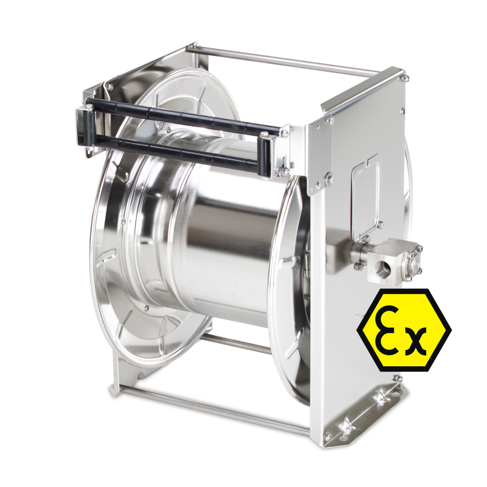 Enrouleur de tuyau ST60/10/3 - retour automatique par ressort - acier ou inox - DN 10 mm (3/8") - max. 57 m de tuyau - sans tuyau