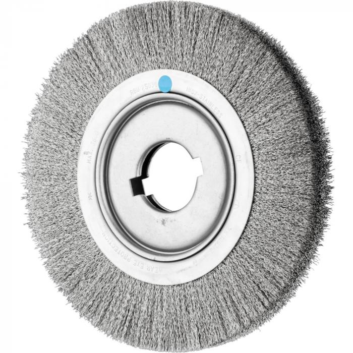PFERD round brush RBU - untangled - wide - industrial use - INOX - outer ø 150 to 250 mm - bore ø 50.8 mm - socket / adapter AK 32-2 - trimming material ø 0.30 mm